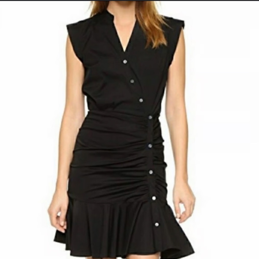 Veronica Beard Black Ruched Button Front Flounce Hem Mini Dress Size 0 S161